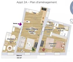 A louer APPARTEMENT T3 75 M2  NIMES