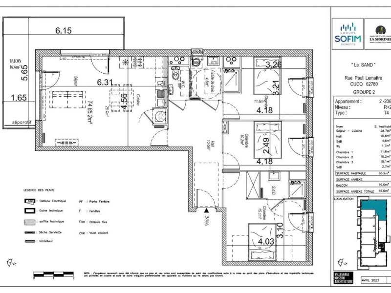A louer APPARTEMENT T4 85 M2 BORD DE MER CUCQ