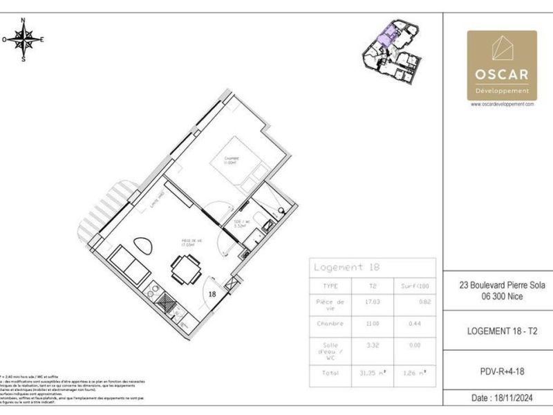 A louer APPARTEMENT T2 31 M2 BORD DE MER NICE